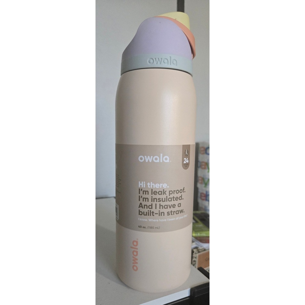 Owala FreeSip 40oz Insulated Stainless Steel Water Bottle Sandy Shores Tan Lid